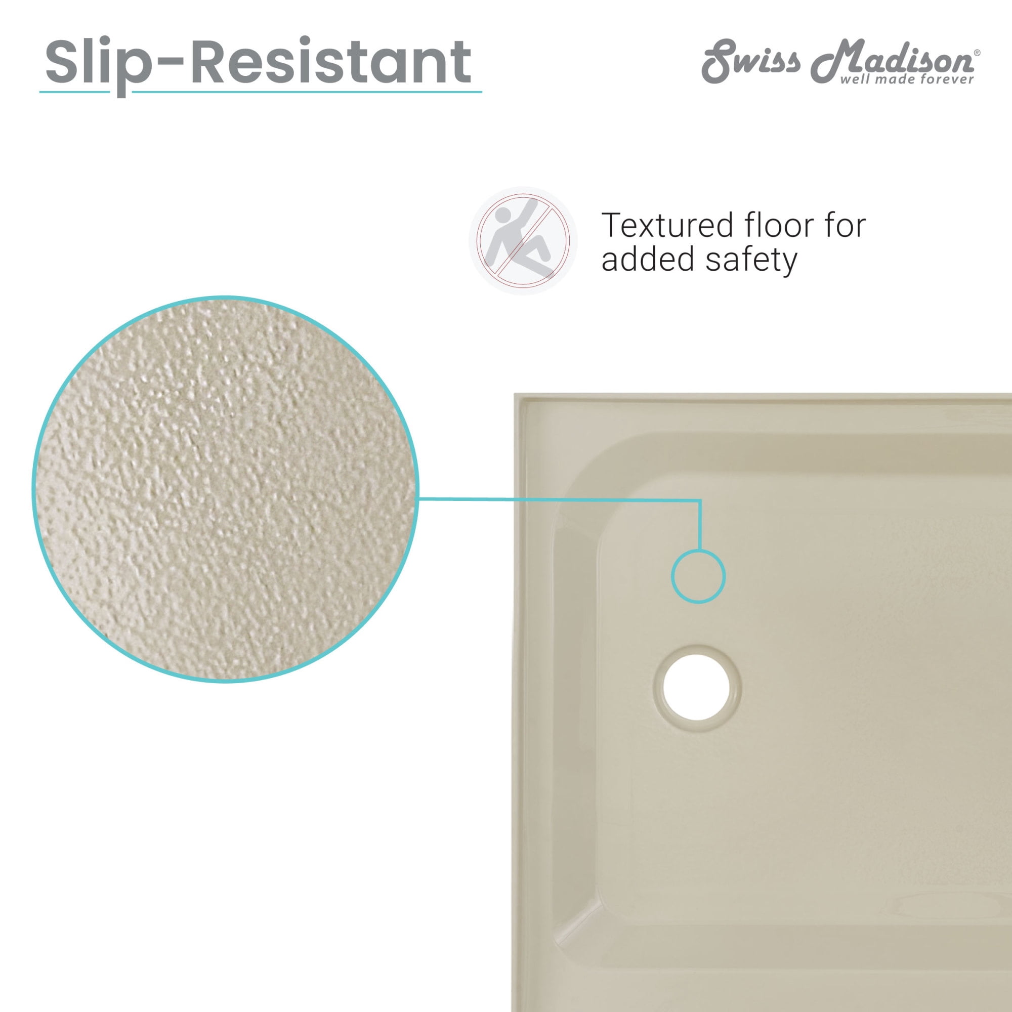 Voltaire 48" x 32" Acrylic White, Single-Threshold, Center Drain, Shower Base
