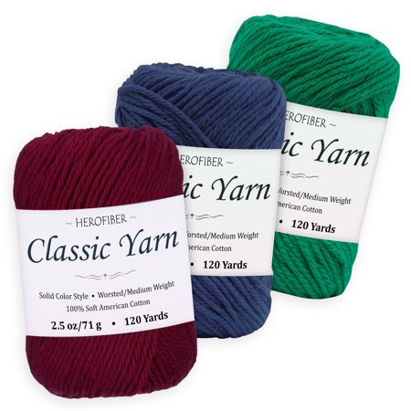 Cotton Yarn - 3 Solid Colors [2.5 oz Each] - Purple Tyrian, Blue Midnight, Green Shamrock - Worsted/Medium Weight - Assortment for Knitting, Crochet, Needlework, Decor, Arts & Crafts Projects