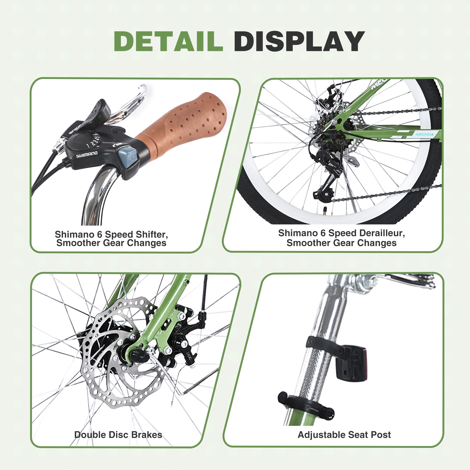 Meghna 24 inch Commuter Bike 6 Speed Dual Disc Brake with Front Storage for Women Daily Commuting Green