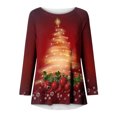 thumbnail image 4 of PATLOLLAV Womens Long Sleeve Floral Casual Shirts Solid O-Neck Pullover Loose Tunic Tops Christmas Tree Blouse, 4 of 6