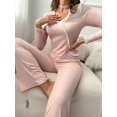 thumbnail image 1 of Ensemble de Pyjama en Maille Contrastée avec Ourlet Asymétrique et Pantalon, 1 of 5