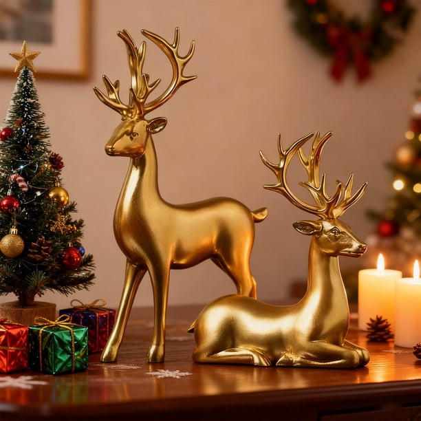Artesanías Decorativas Figuras de ciervos decorativas para vinoteca, decoración del hogar, salón, mueble de TV, dorado Rkxzt