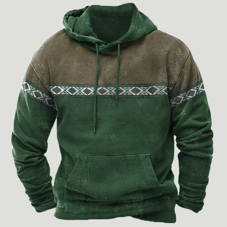 Men s Western Aztec Print Sweatshirts Plus Size Fleece Pullover Tops Ethnic Graphic Drawstring Hoodies with Pocket Walmart