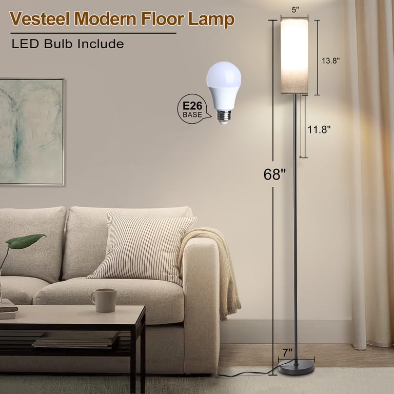 Vesteel Modern Floor Lamp with Linen Shade and 3 Color Temperatures photo 4