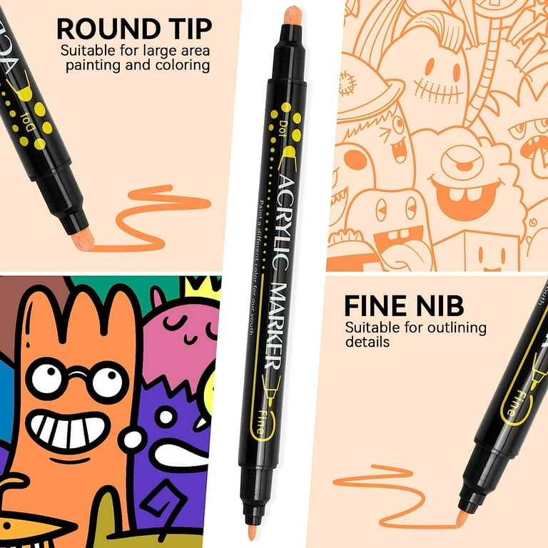  Hiromeqi Acrylic Paint Markers Pens,24 Colors Dual Tip