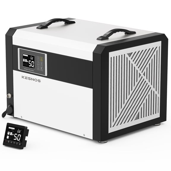 Waykar Kesnos 158 Pints Large Commercial Dehumidifier with Pump and Drain Hose for up to 7500 Sq. Ft. - 24 Hr Timer Ideal for Basements, Industrial Space, Crawlspace - Includes Remote Control