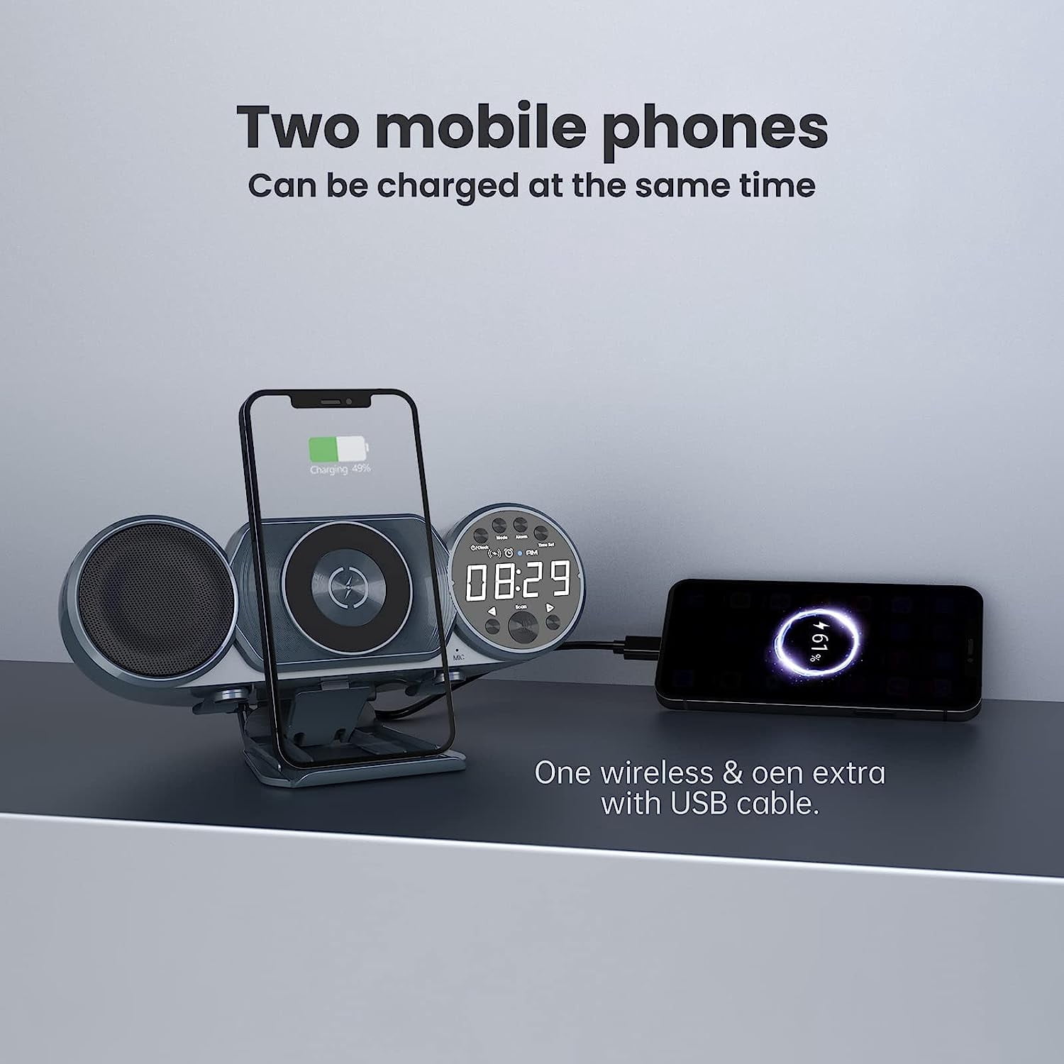 Prociv Wireless Charging Bluetooth Speaker, Multifunctional Wireless Charging Alarm Clock Audio Dimmable LED Night Light Display USB Charger for Bedrooms Office Luminous Blue