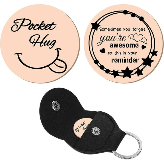 Pocket Hug Token Long Distance Relationship Keepsake Stainless Steel Double Sided Inspirational Gift with PU Leather Keychain for Friends 1.2Inch-Sometimes You Forget You're Awesome(Pink)