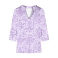 thumbnail image 4 of Wyobmus Womens Linen Summer Shirts Solid Color 3/4 Sleeve Casual Tops Lightweight Comfy Cotton Linen V Neck T-Shirt Blouse C-Purple, 4 of 5