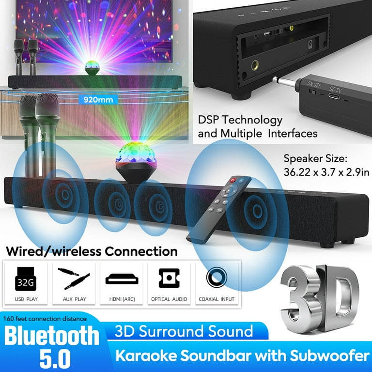 Vtin Karaoke Soundbar Speaker, Bluetooth Subwoofer, Surround Sound