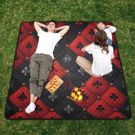 Red Black Grids Beach Blanket Outdoor Picnic Blanket 78"x 78" Waterproof Foldable for Beach Camping Travel Hiking Grass Lawn Park