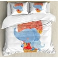 thumbnail image 1 of Colorful Queen Size Duvet Cover Set, Mother and Baby Elephants Flying with a Hot Air Balloon Watercolor Cartoon Print, Decorative 3 Piece Bedding Set with 2 Pillow Shams, Multicolor, by Ambesonne, 1 of 3