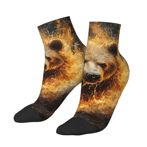 Low Cut Unisex Novelty Crew Socks Casual Ankle Socks for Men Women, Bear Fire Water