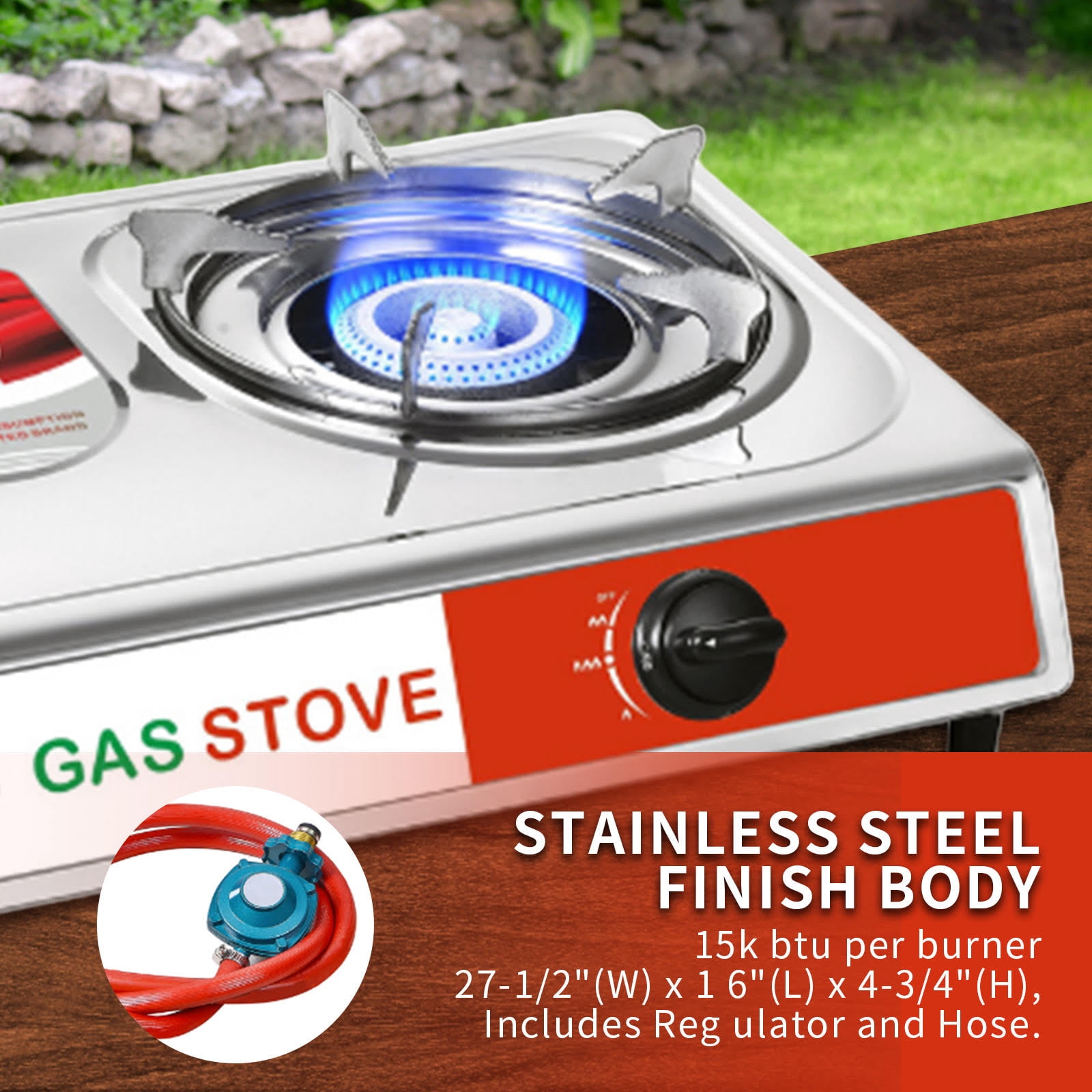 GOLDDOMUS 2 Burner Gas Propane Outdoor Cooker Camping Picnic Stove Stand BBQ Grill, Silver