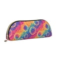thumbnail image 3 of Leather Semi-Circular Storage Bag 7.5×2.6×1.4in Single Pocket Design Semi-Circular Shape Can Be Used As A Storage Pen Makeup Bag Darkorchid Tie Dye Background Rainbow Colors, 3 of 7