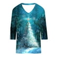 thumbnail image 4 of Joau Christmas Shirts for Women Glitter Christmas Tree Print 3/4 Length Sleeve V Neck Tunic Tops Graphic Tees Blouse Holiday Xmas Shirts, 4 of 5