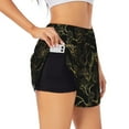 thumbnail image 1 of Balery Gold Gloss Outline Floral Pantalones cortos deportivos para mujer con forro y dos bolsillos, elásticos, para entrenamiento, gimnasio, yoga-XX-Large, 1 of 7