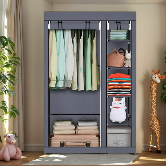 Topcobe Closet Organizer for Bedroom, Wardrobe Rack for Home, Gray 67" Portable Closet Storage Organizer Wardrobe Clothes Rack with Shelves