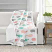 Lush Decor Whale Kids Animal Print Sherpa Reverse Throw, 60" x 50", Pink/Aqua, Single