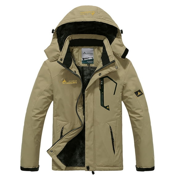 Men's Coats And Jackets Hooded Man's Warm Waterproof Windbreaker Hooded Raincoat Snowboarding Jackets Khaki L JE