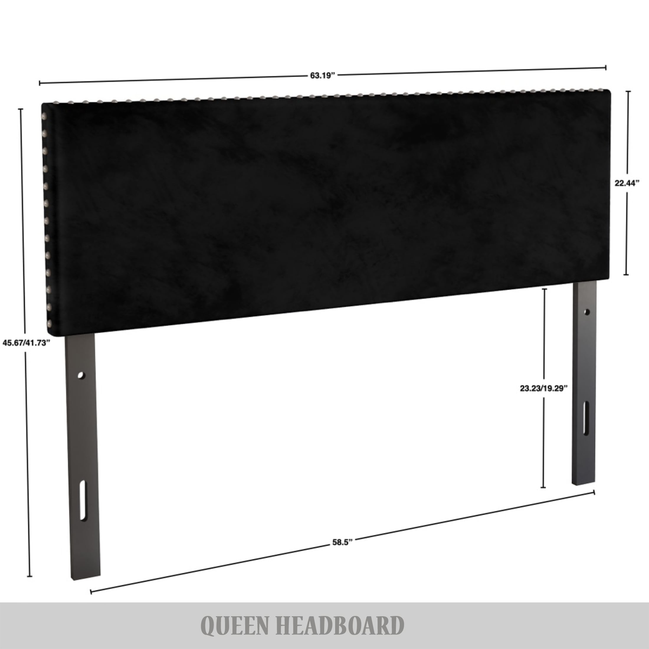 Castle Place Upholstered Nailhead Trim Velvet Headboard, Black, Full