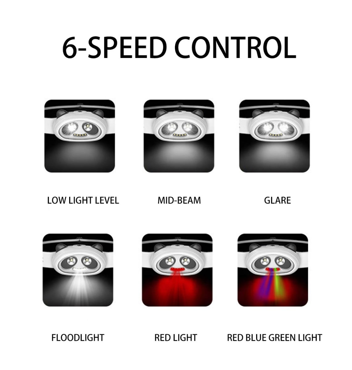 Panda Design Rechargeable LED Headlamp for Kids & Adults Waterproof, 6 Modes, 24H Battery, Adjustable & Comfortable for Camping, Fishing, Running, Reading(White)