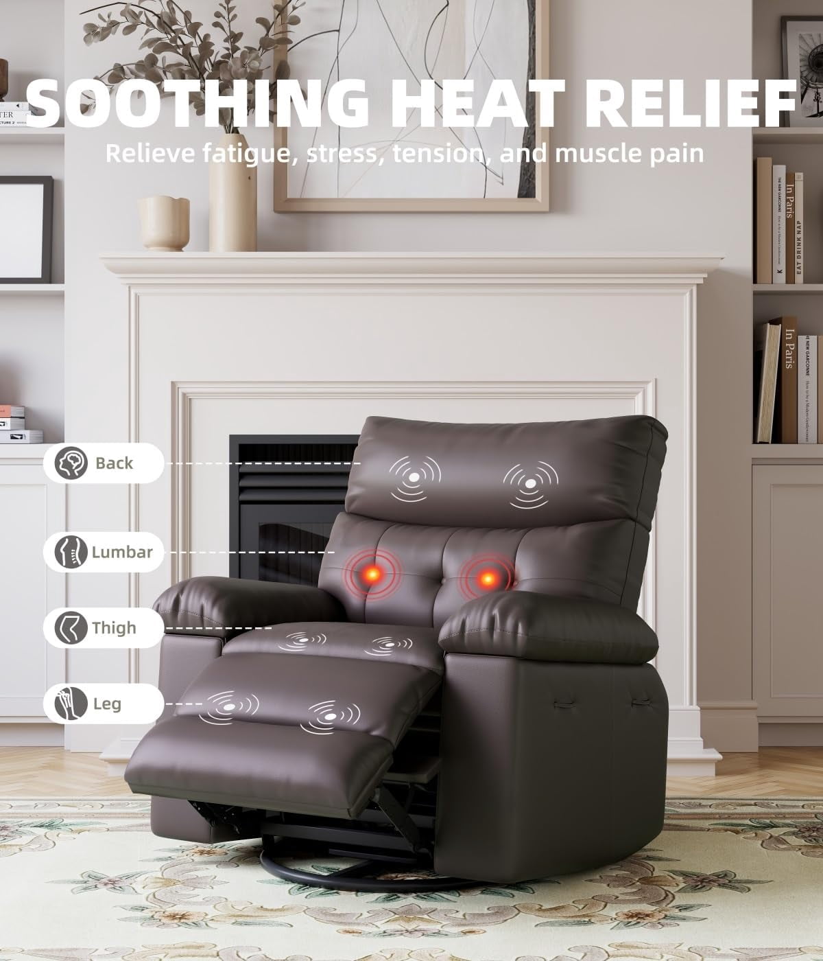 EastVita Oversized Recliner Chairs with Heat and Massage - 360 Swivel Lazy Boy Recliner Chair for Adults - Manual Rocking Chair with Remote Control for Living Rooms/Bedrooms and Nurseries - Creamy