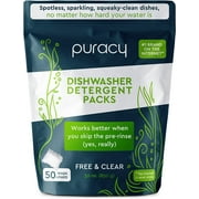 Puracy Dishwasher Pods, 50 Count, Natural Dishwasher Detergent, Free & Clear Enzyme-Powered Automatic Dishwasher Pod, Spot and Residue-Free Dish Tabs, 2-in-1 Dishwasher Soap and Rinse Aid