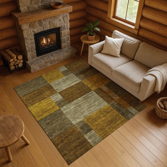 Addison Rugs Mayfield Premium Machine Washable Transitional Squares Pewter Rectangle Rug, 10' x 14'