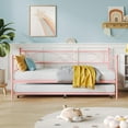 thumbnail image 3 of Metal Twin Daybed with Trundle, Sofa Bed Frame with Steel Slat Support, Multifunctional Daybed Frame for Bedroom, Pink, 3 of 8