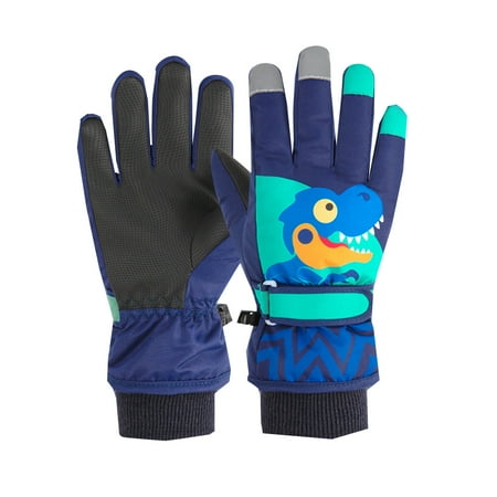 

LBECLEY Youth Gloves for Cold Weather Children Ski Gloves Boys Winter Style Plush Thick Warm Waterproof Little Dinosaur Cartoon Bike Boxing Wrap Gloves Kids Navy S