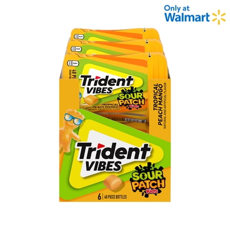 Trident Vibes SOUR PATCH KIDS Tropical Peach Mango Sugar Free Gum, 6 Bottles (240 Total Pieces)