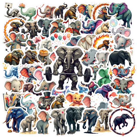 cartoon Elephant Stickers, Waterproof Elephant Sticker for Water Bottle Laptop Phone Cases Planner Skateboard Luggage Helmet Party Favor Decor, Ideal for Adults Teens Teacher Rewards