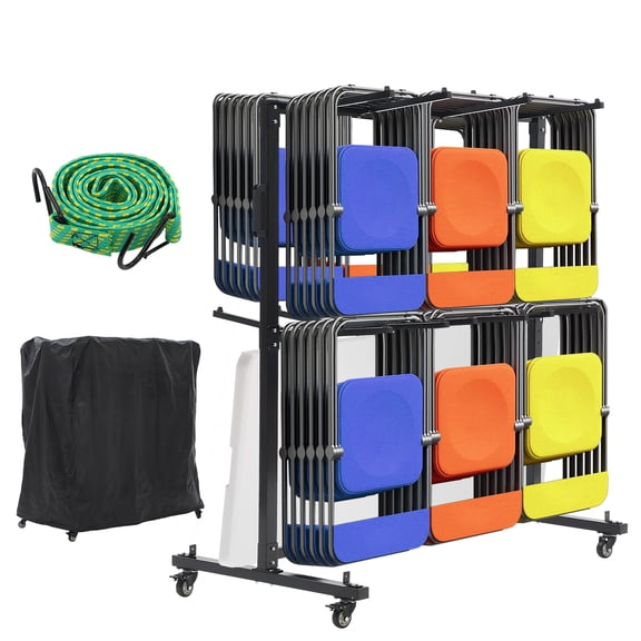 Soonbuy Folding Chair Rack, Heavy-Duty Folding Chair Rack and Table Cart for 84 Chairs or 12 Tables, 800 LBS Capacity, Multi-Function Chair Storage Dolly with Swivel Wheels, Dust Cover, Elastic Cords