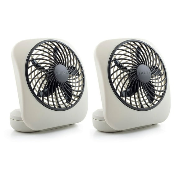Treva 5 inch Portable Battery Powered 2 Speed Personal Desktop Fan, Gray, 2 Pack