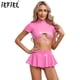 thumbnail image 2 of Conjunto de lencería de charol brillante para mujer, ropa de discoteca, Top corto con cremallera en la espalda recortada y falda acampanada de corte A, traje de fiesta Rave, 2 of 5