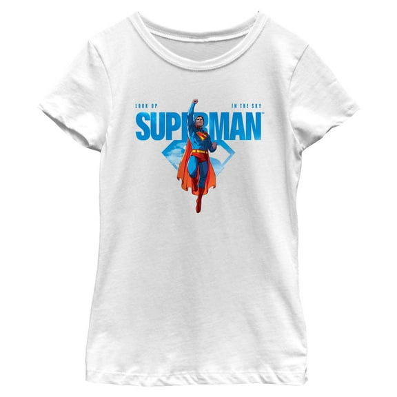 Girls Superman Look Up Hero Pose T Shirt