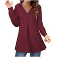 thumbnail image 1 of Gibobby Playeras Deportivas Blusas sexys con cuello en V para mujer, blusas tipo túnica con capucha de manga larga, suéter con botones, sudadera con capucha, sudaderas suaves y cálidas（Rojo， S), 1 of 5