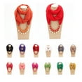 thumbnail image 2 of NUZYZ Women Fashion Jewelry Faux Pearl Pendant Chiffon Necklace Solid Color Scarf, 2 of 7