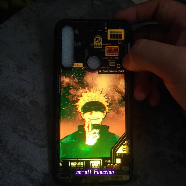 Funda de teléfono con botón de encendido y apagado para IPhone, carcasa bonita con Flash Led para IPhone 14, 13, 12, 11 Pro, X, XS, Max, XR, 7, 8 Plus, SE, dibujos animados luminosos, Jujutsu Kaisen Fivean unisex