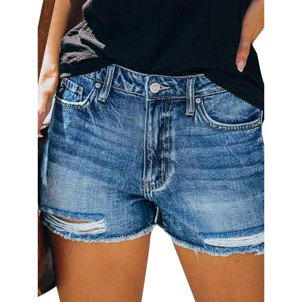 JustVH Women's Shorts Frayed Raw Hem Ripped Denim Jean Shorts Walmart