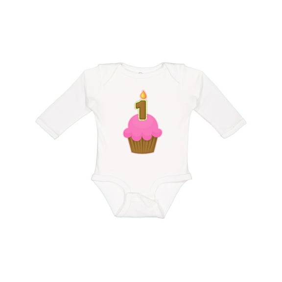 Inktastic Pink 1st Birthday Cupcake Girls Long Sleeve Baby Bodysuit