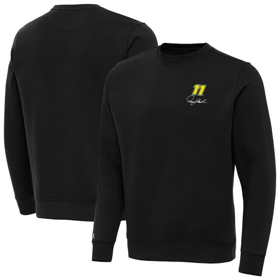 Men's-Antigua Black Denny Hamlin Big & Tall Victory Crewneck Pullover Sweatshirt