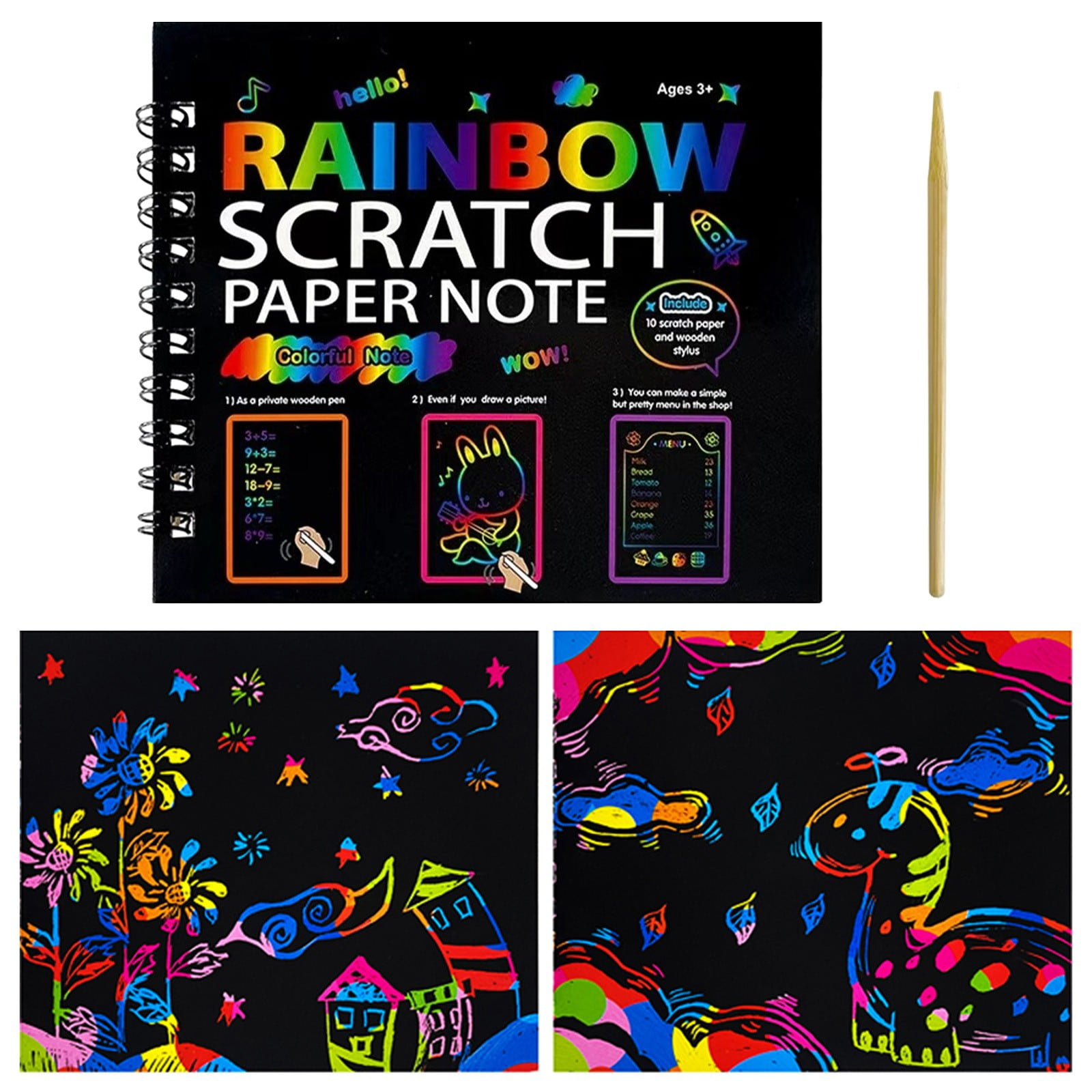 Scratch Art voor kinderen, 50 vellen Rainbow Scratch Notes Papier Combo Arts Set Black Magic Scratch Art Notes Papier Boards Doodle Pad voor Kerstmis Verjaardagen Party Gift (5,3 x 7,6 inch