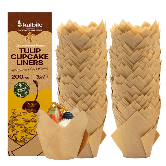 Katbite Tulip Cupcake Liners 200PCS, Muffin Baking Cupcake Liners Holders, Baking Cups, Nature