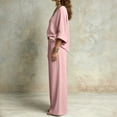 thumbnail image 4 of LEKWK Vacation Outfits for Women Elegant V Neck Long Sleeve Oversized Top and Wide Leg Pants Linen Matching Set Casual Travel Beach Loungewear, 4 of 6