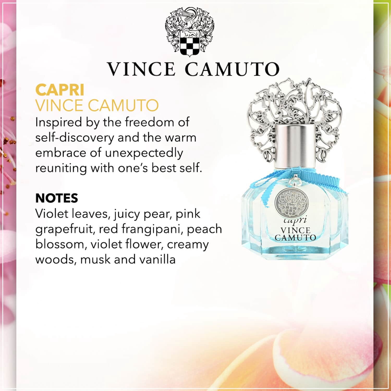 Vince Camuto CAPRI Eau De Parfum 3.4oz Fruity Floral Breeze Scent Long Lasting