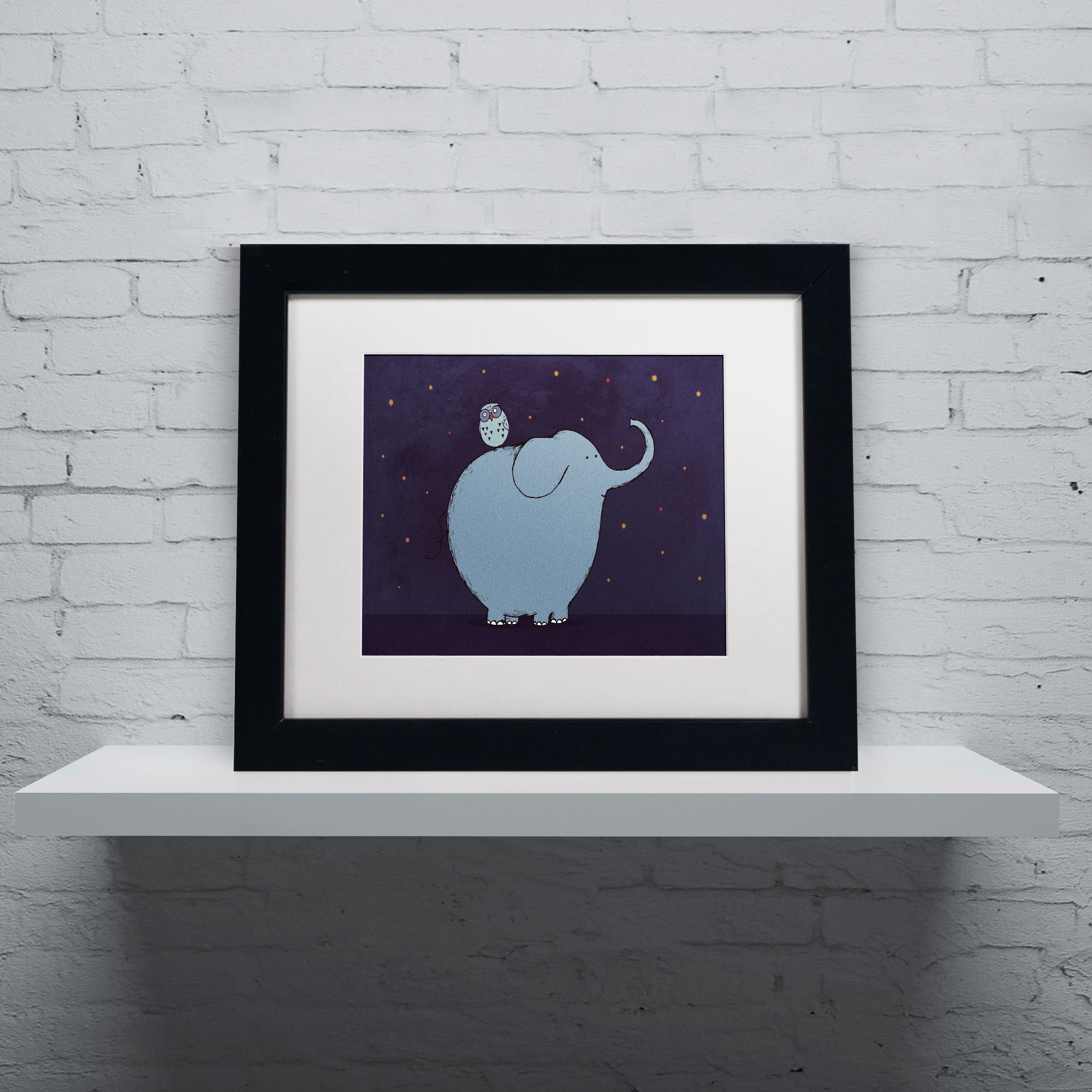 Carla Martell 'Owl and Elephant' Matted Framed Art