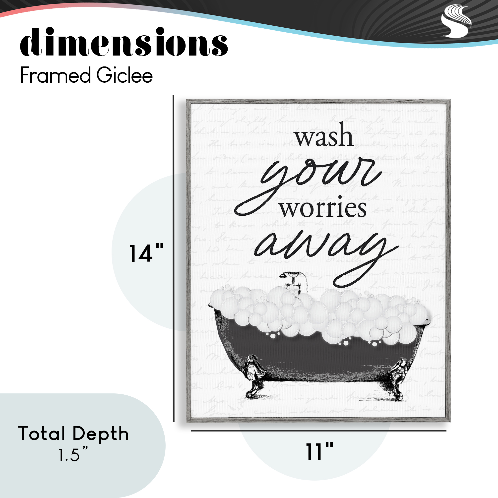 Bubble Bath Wash Worries Gray Framed Giclee Art, design by Lettered and Lined