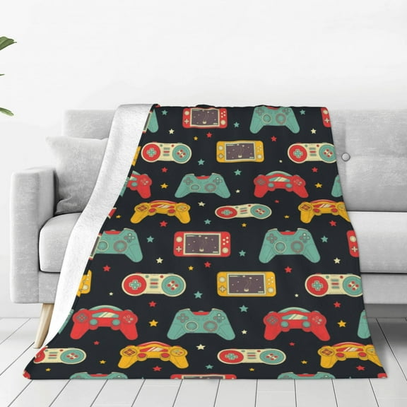 Fuzoiu Retro Video Game Print Ultra-Soft Micro Fleece Blanket,All Seasons Flannel Throw, Lightweight Blanket for Bed, Sofa, Couch, Movie Night, Camping, and Travel-